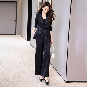 现货2024西装外套夏装新款宽松显瘦减龄西服西裤时尚气质两件套图片