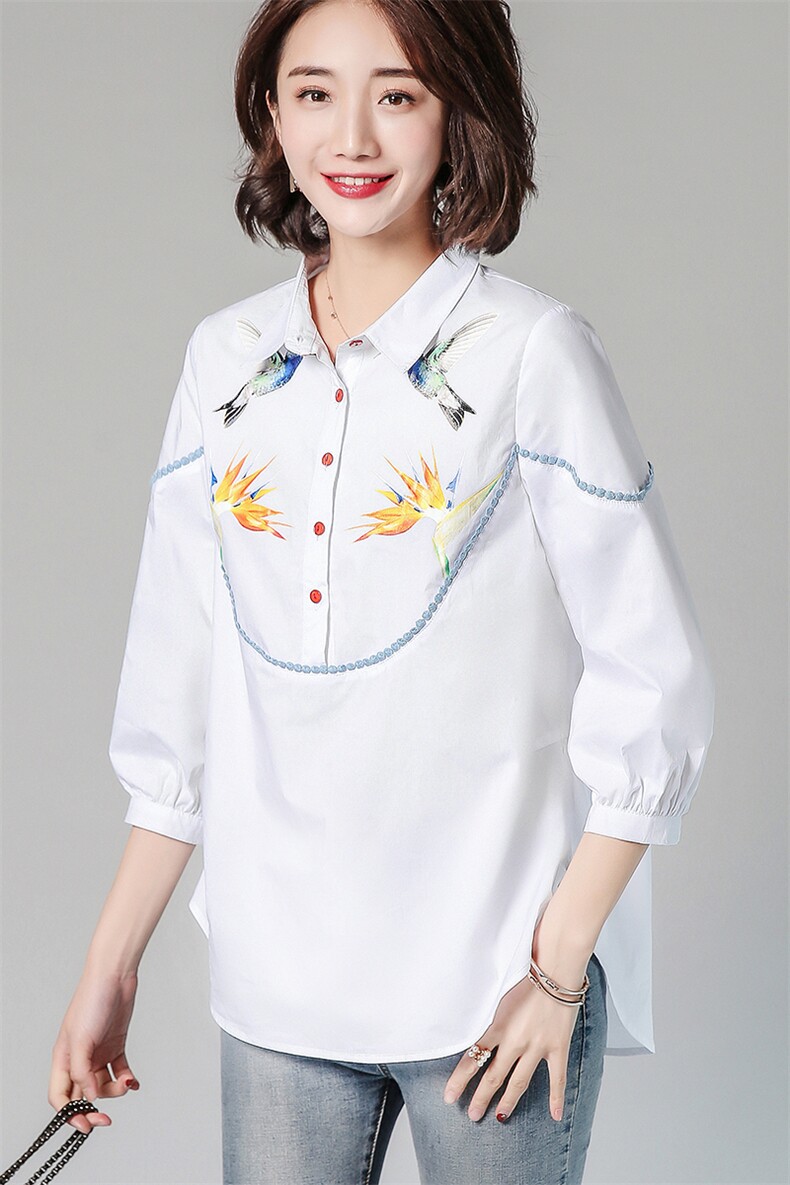 短款时尚大版衬衫印花潮流百搭舒适纽扣2021年春季,女装衬衫,深水步