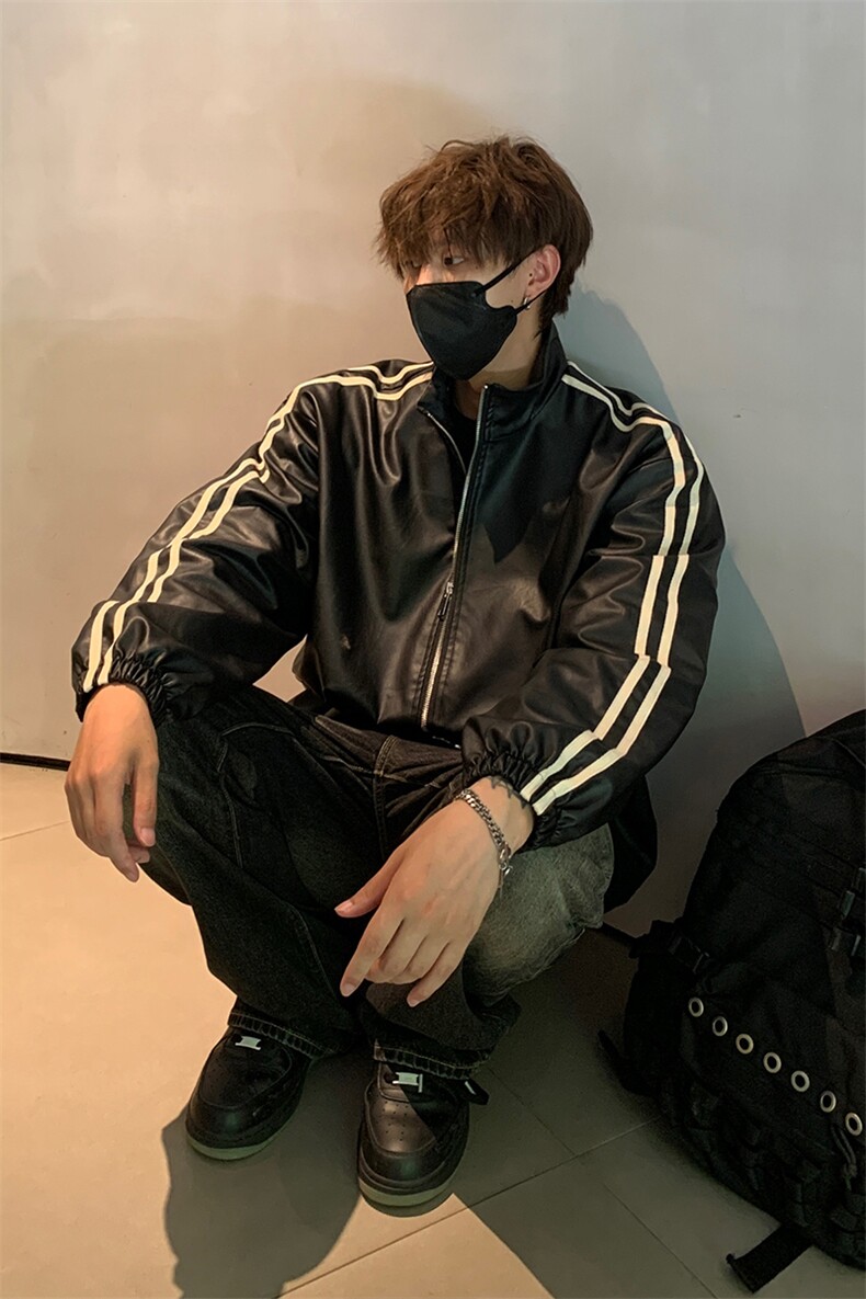 美式夹克宽松休闲皮衣秋季复古潮牌百搭皮衣外套HY593TP65,男装夹克,电商A102B