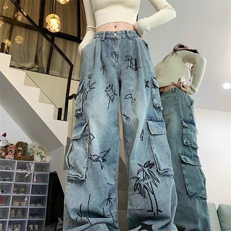 DN1005-P65美式重工牛仔裤男高街宽松机能潮牌工装裤-网图现货图片