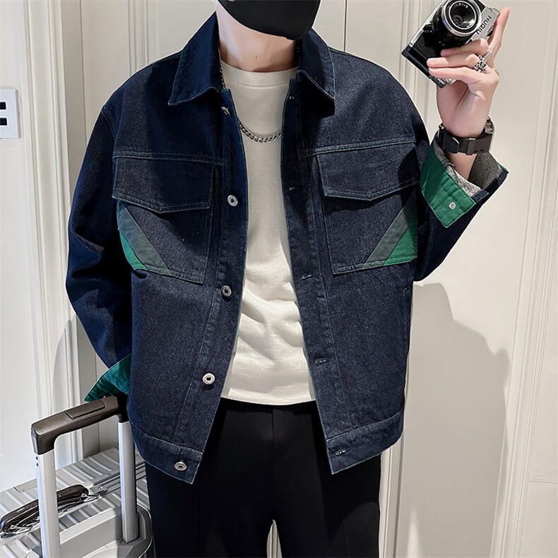 秋季轻熟抖音小伙牛仔撞色休闲夹克店主风A236-JK5098-P115,男装夹克,电商A236