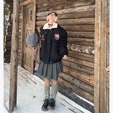 美式设计感羊羔毛翻领棉服外套男女飞行服重磅绣花冬季棉袄网图，男装棉衣，电商C306-1