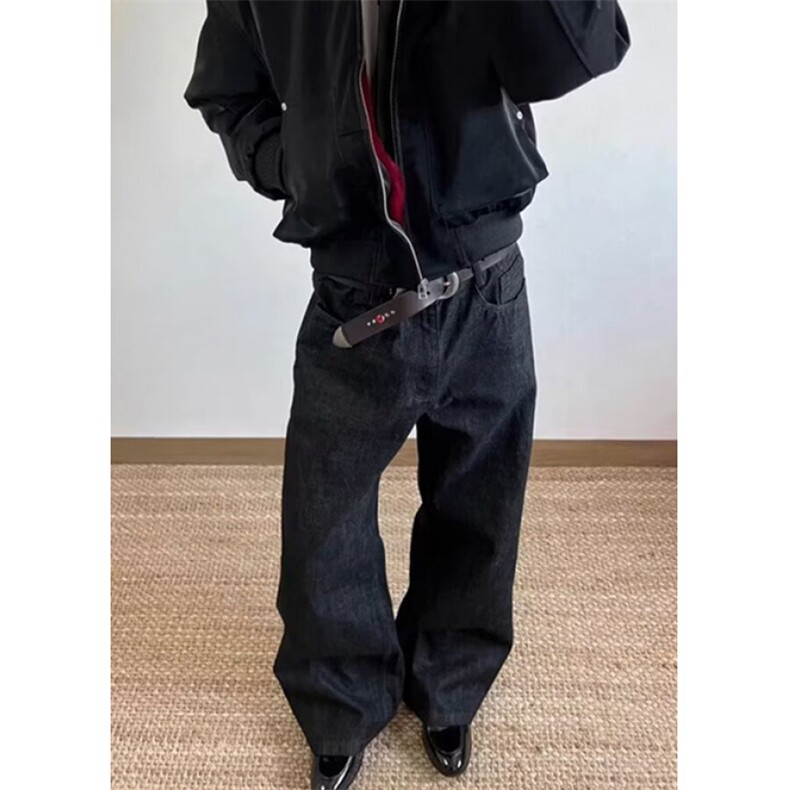 老钱风黑色赤耳窄幅红边原牛直筒微喇阔腿休闲A字牛仔裤N619,男装牛仔裤,星座1116A（原606A-3）