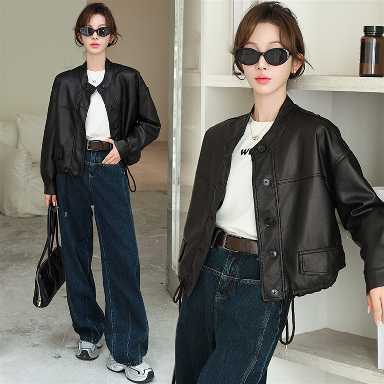 跑量款皮衣外套女工装上衣2024秋新款短款机车服夹克立领机车服潮，女装皮衣，跑量工厂店