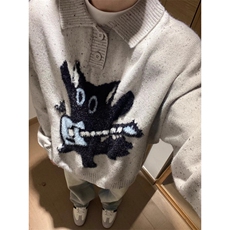 美式复古猫咪提花polo领毛衣男女秋冬季宽松休闲软糯慵懒针织衫潮，男装针织衫/毛衣，星座506A
