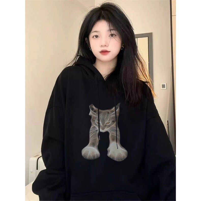 C0219-P55黑猫印花连帽秋冬卫衣男女同款上衣,男装卫衣,星座617A-2