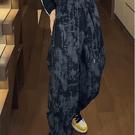 秋季男士扎染裤子美式宽松潮牌休闲裤男生复古高街直筒运动长裤子,男装休闲裤,星座506A