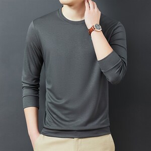 男士新款长袖t恤圆领2023春季薄款中年棉T卫衣男上衣服打底衫，男装Polo衫，电商B212（原钱塘6029）