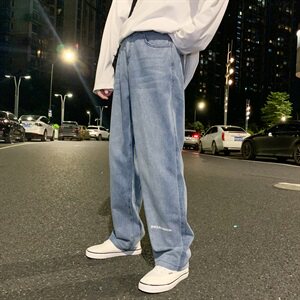 牛仔裤男20港风潮牌一字破洞宽松直筒百搭长裤716-2-NZ003-P55图片