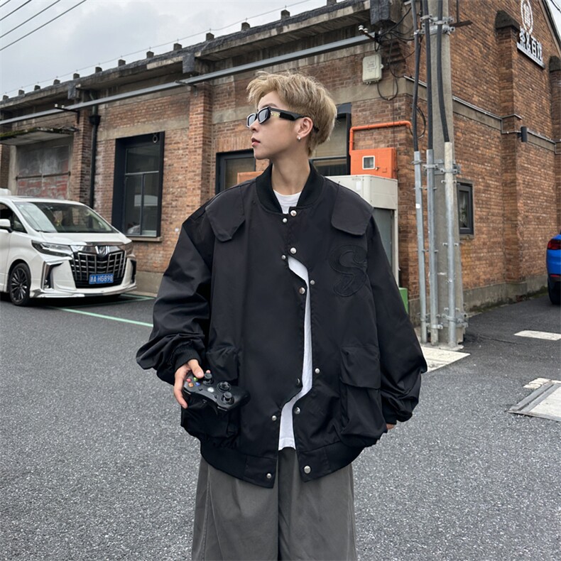 秋款男立领飞行员夹克工装拉链S字母刺绣冲锋衣外套JK2301P55,男装夹克,星座1013-1