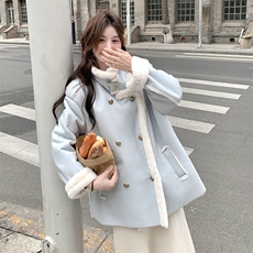 新款蓝色皮毛一体加厚外套7682-P235-K328，女装皮草，2C159