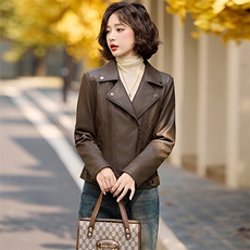 【现货主推】2024冬季新款复古高级感机车皮加绒皮衣外套，女装皮衣，魅丽静蓝