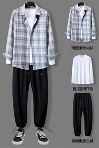 男春秋季韩版潮流衬衫一套搭配衣服帅气套装休闲三件套DF163T图片
