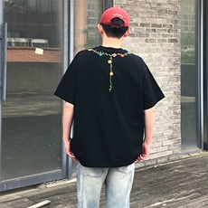 万针全刺绣工艺抖音得物高品质260克重磅纯棉双纱美式高街短袖T恤，男装T恤，电商A486-1