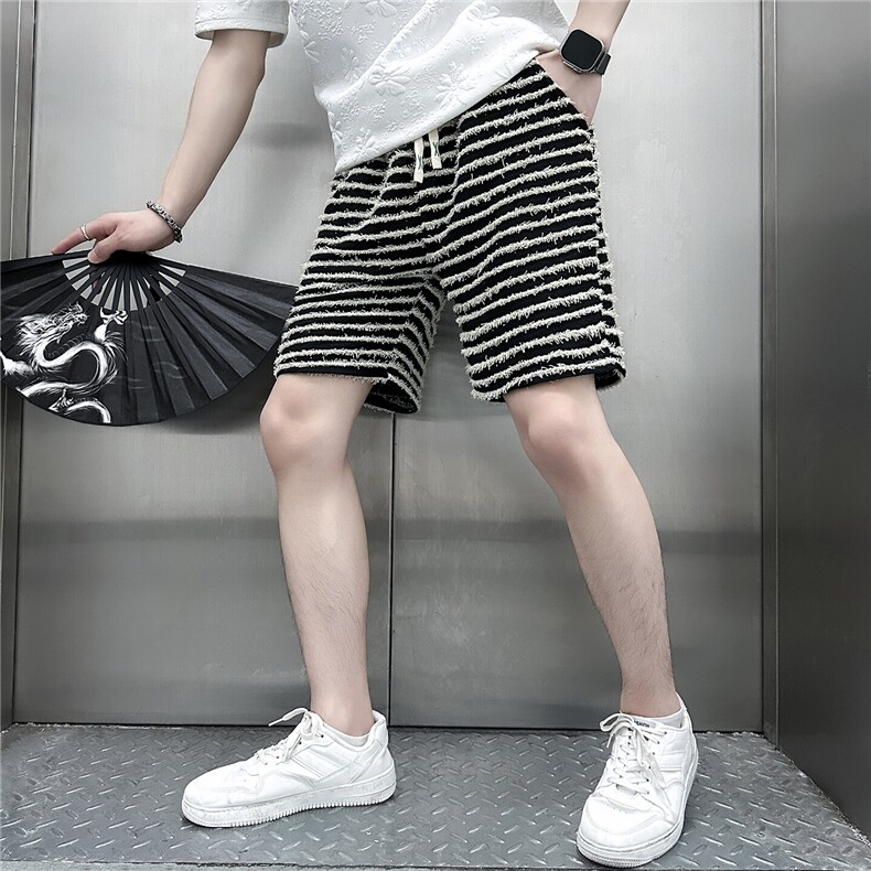 301C-DK34-48控68条纹休闲短裤男潮牌痞帅高级感社会小伙店主风图片