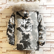 MC49134-P135大毛领迷彩棉衣男大码加厚棉服男棉袄子砖墙挂拍，男装棉衣，电商A040A