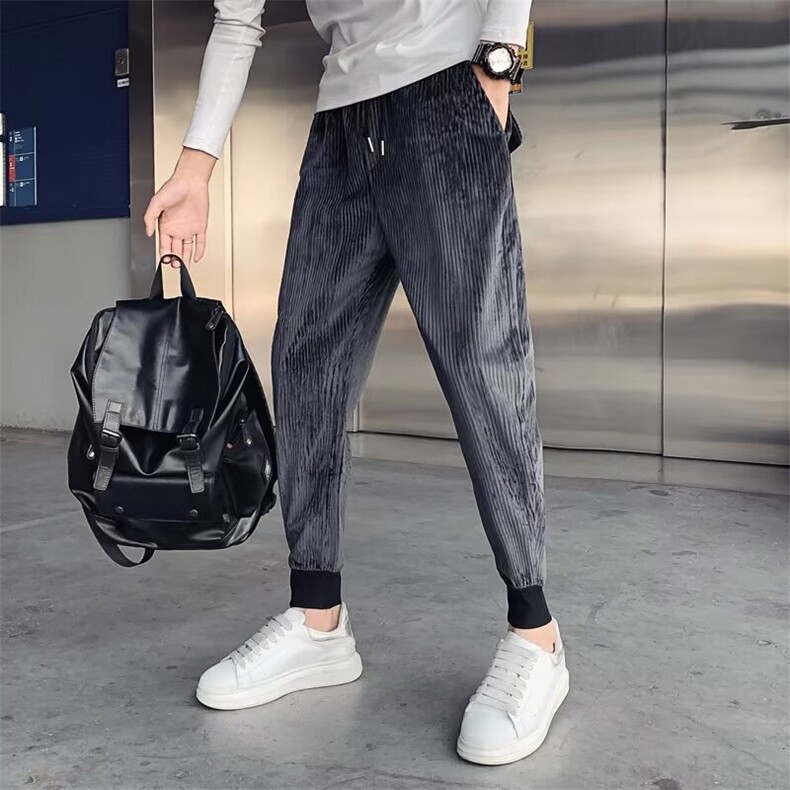 秋冬男款修身小脚裤男生九分裤韩版潮流灯芯绒运动束脚裤休闲裤男图片