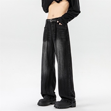 8XL-M高街做旧闪电纹牛仔裤大码潮牌美式复古扎染裤子NZ9006/P65，男装牛仔裤，电商B238