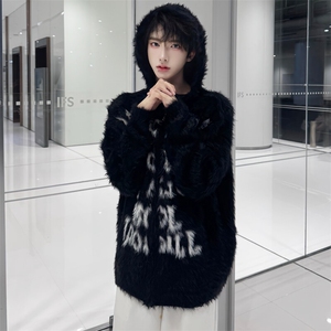 （图）慵懒破洞连帽针织开衫男女毛衣拉链毛绒外套2670-P65图片