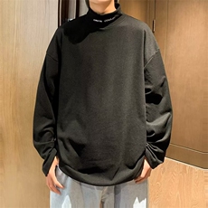 德绒半高领刺绣t恤男韩版纯色2023秋冬新款ins宽松外套W3776-P30，男装T恤，星座412-3