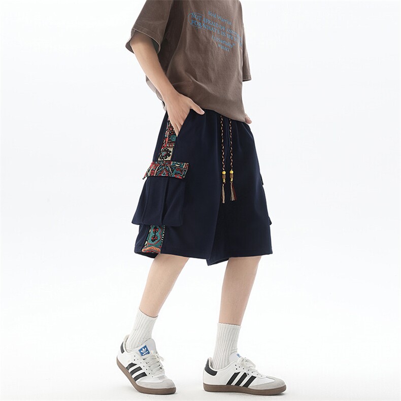 8XL-M民族风拼接工装短裤男夏季新款风中式五分裤子DK26003p45,男装休闲裤,电商B312