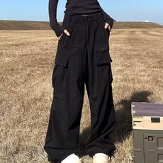 美式复古重工多口袋美拉德棕色工装裤子女2025夏辣妹弯刀拖地长裤，男装工装外套，星座506A