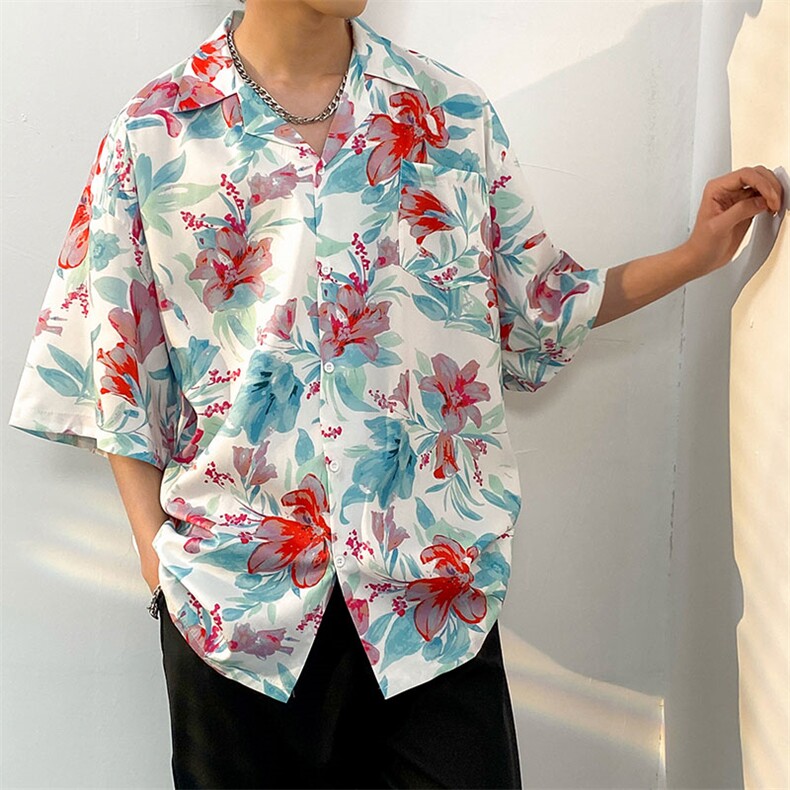 2025夏季潮流ins宽松沙滩风花衬衣高街印花短袖衬衫男CS1320-P35,男装T恤,电商A062