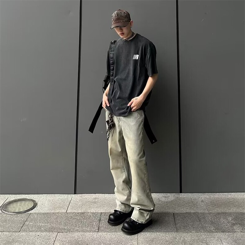 高品质夏款男牛仔裤微喇叭渐变色直筒宽松长裤NK0740P45,男装牛仔裤,星座1013-1