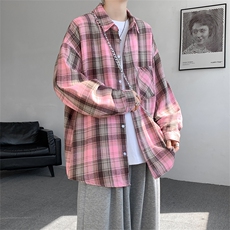 衬衫男秋季新款港风宽松大码磨毛格子长袖衬衣CS606-特P28，男装衬衫，星座214-3