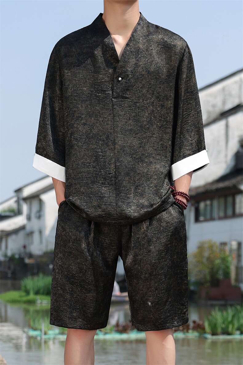 2025夏季新款男装新中式汉服衬衣风复古禅服盘扣衬衫C97-P95,男装衬衫,电商B277(原6028)