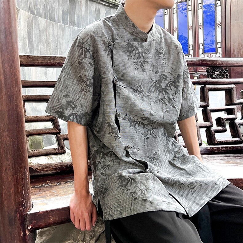2024现货档口！风短袖衬衫棉麻大码立领盘扣粒新款CS35-P65,男装衬衫,电商A021
