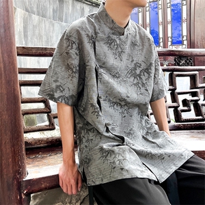2024现货档口！风短袖衬衫棉麻大码立领盘扣粒新款CS35-P65图片