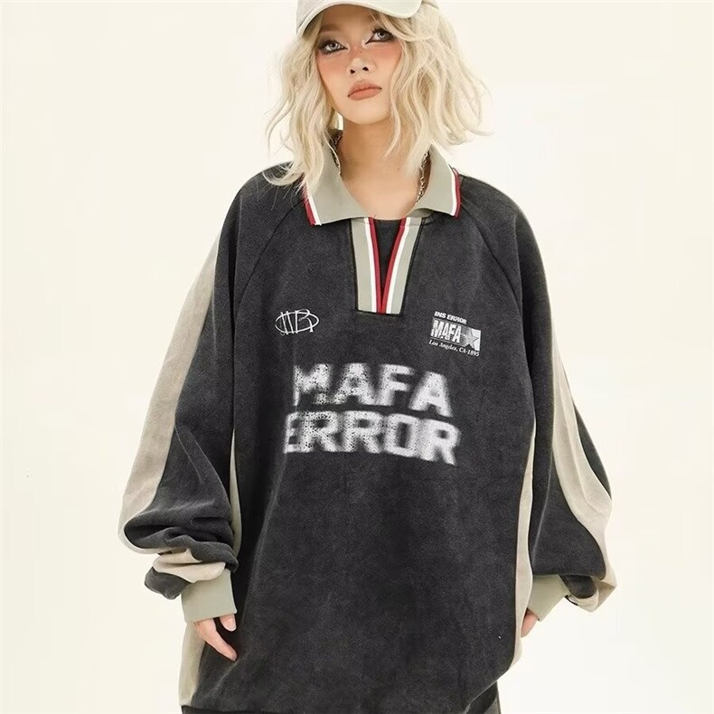 青少年POLO领卫衣男女2025春秋季新款宽松美式潮学院风百搭上衣,男装Polo衫,星座1210-1