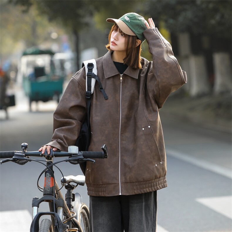 春款机动皮衣美式潮牌骑行服皮夹克外套二开A406 JK3518 特P85图片