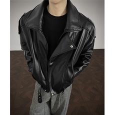 荔枝纹双层领廓形大码M-5XL机车面层PU皮衣JK78095特P118控，男装皮衣，星座227-7