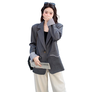 28081-7708-P145-K218春装新款灰色休闲百搭设计感西装外套图片