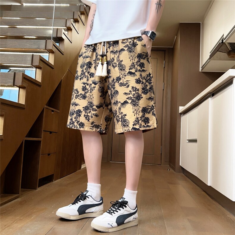 夏季薄款水墨风短裤男五分裤休闲裤抽绳印花A266-KZ773-P40，男装休闲裤，电商A266