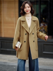 轻熟风时尚中长款毛呢大衣女2025秋冬新款宽松显瘦气质绵羊毛外套，女装双面呢大衣，欧米莱