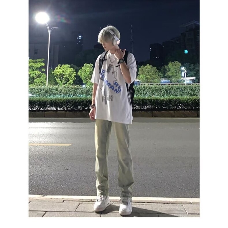 黄泥微喇叭牛仔裤男春秋季潮流百搭大码潮牌直筒修身美式高街裤子,男装牛仔裤,星座218-1（原230）