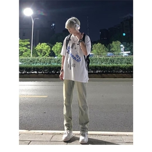黄泥微喇叭牛仔裤男春秋季潮流百搭大码潮牌直筒修身美式高街裤子图片