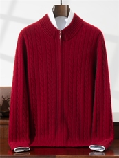 2025年秋冬季100羊毛衫羊毛开衫7针双股麻花时尚百搭通勤外套，男装针织衫/毛衣，星纬羊绒