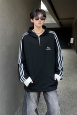 秋季宽松休闲连帽半拉链卫衣长袖条纹三条杠外套XZ808B-WH087-P48，女装短外套，星座808B