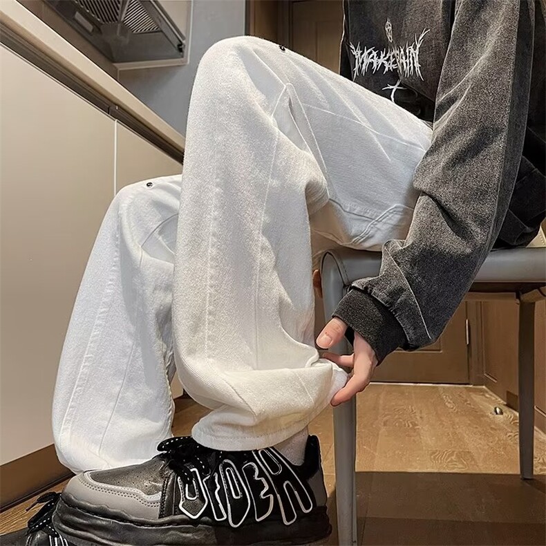 白色牛仔裤男美式复古潮牌高街直筒裤子XB98P45,男装牛仔裤,星座1116-2