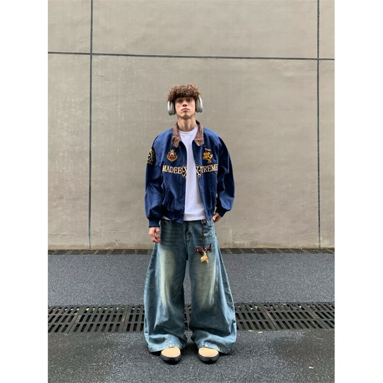 大码徽章刺绣哈林顿夹克男潮牌街头cleanfit美式复古飞行工装外套,男装夹克,四季星座505