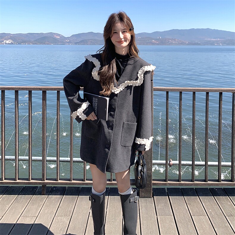 挂脖式娃娃领常规袖A字裙连衣裙气质韩版加厚海军领气质小个子,女装西装,浙宝210（原浙宝191）