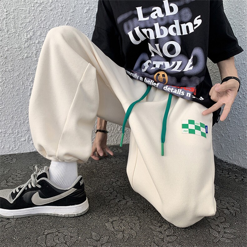 秋季港风休闲裤男包边包条拖地裤宽松大码束脚裤卫裤 KP61 P55图片