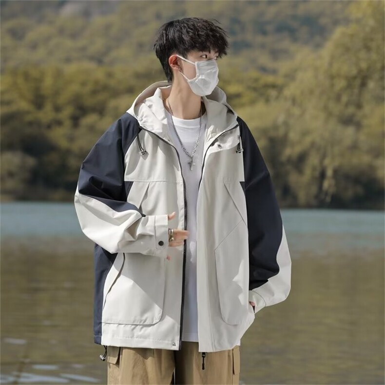 2024新款男士外套春秋季日系户外宽松冲锋衣潮牌拼色K62-P68,女装短外套,星座1109-3