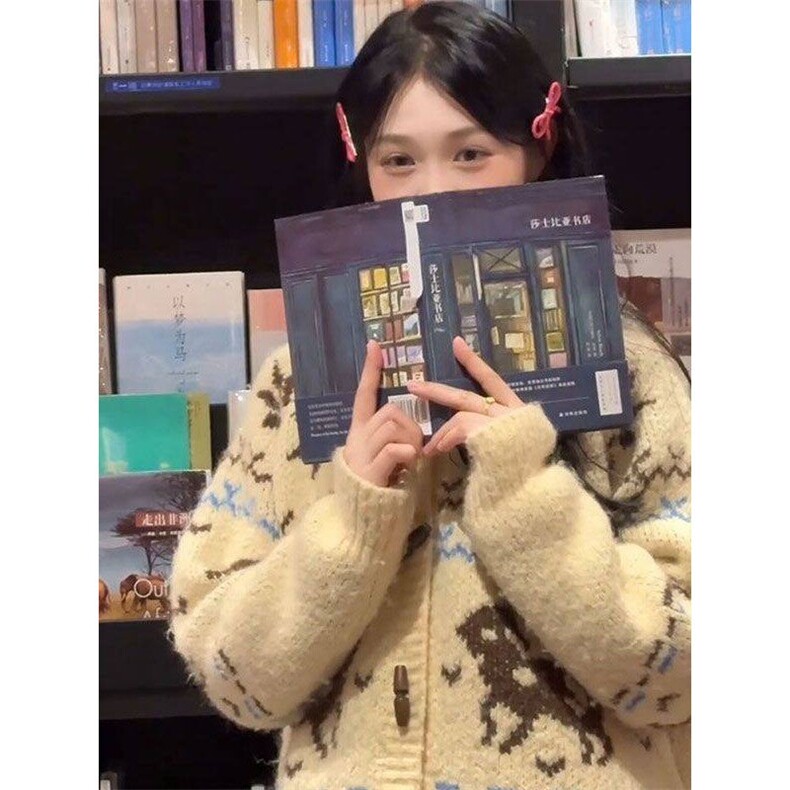 韩系甜美翻领提花费尔岛毛衣开衫女冬季加厚保暖针织衫外套,针织衫/毛衣,星座506A
