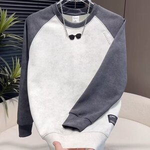 韩版卫衣男春秋款新款潮牌拼色休闲套头加绒长袖上衣服打底衫图片