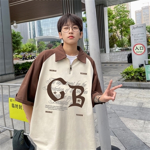 港风重磅全棉撞色插肩袖polo衫短袖男T恤XGP3214-P45控68图片